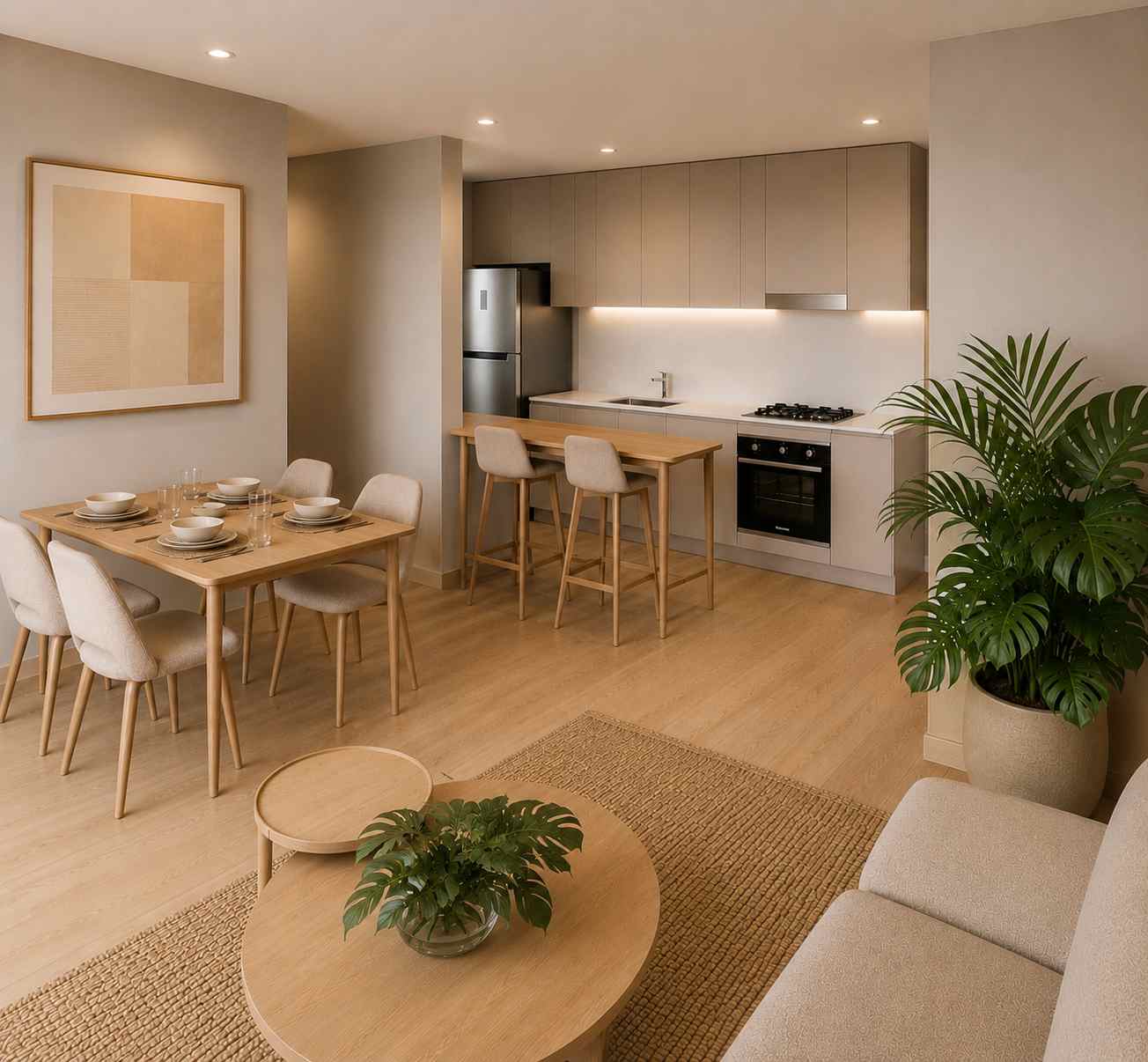 Comprar apartamento moderno con cocina integrada y espacios funcionales