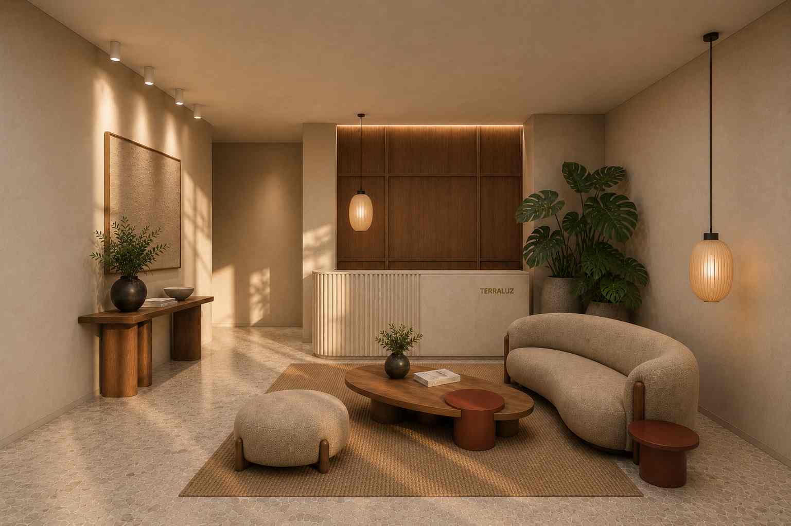 Lobby de apartamentos modernos en Manizales Lobby principal de Terraluz con diseño elegante y espacios pensados para brindar una experiencia de bienestar a sus residentes.