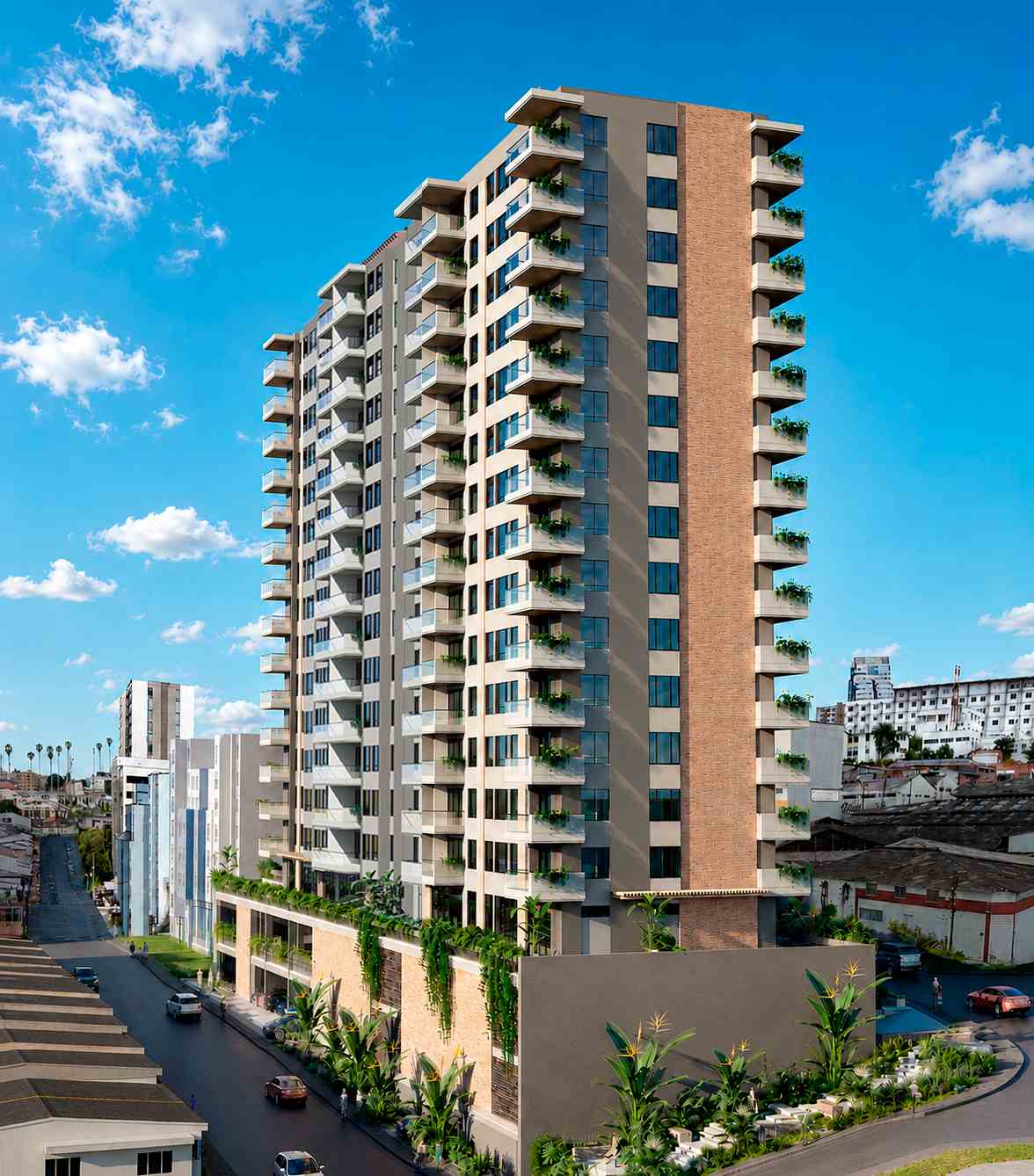 Fachada moderna del proyecto TERRALUZ, opción ideal para comprar vivienda en Manizales.