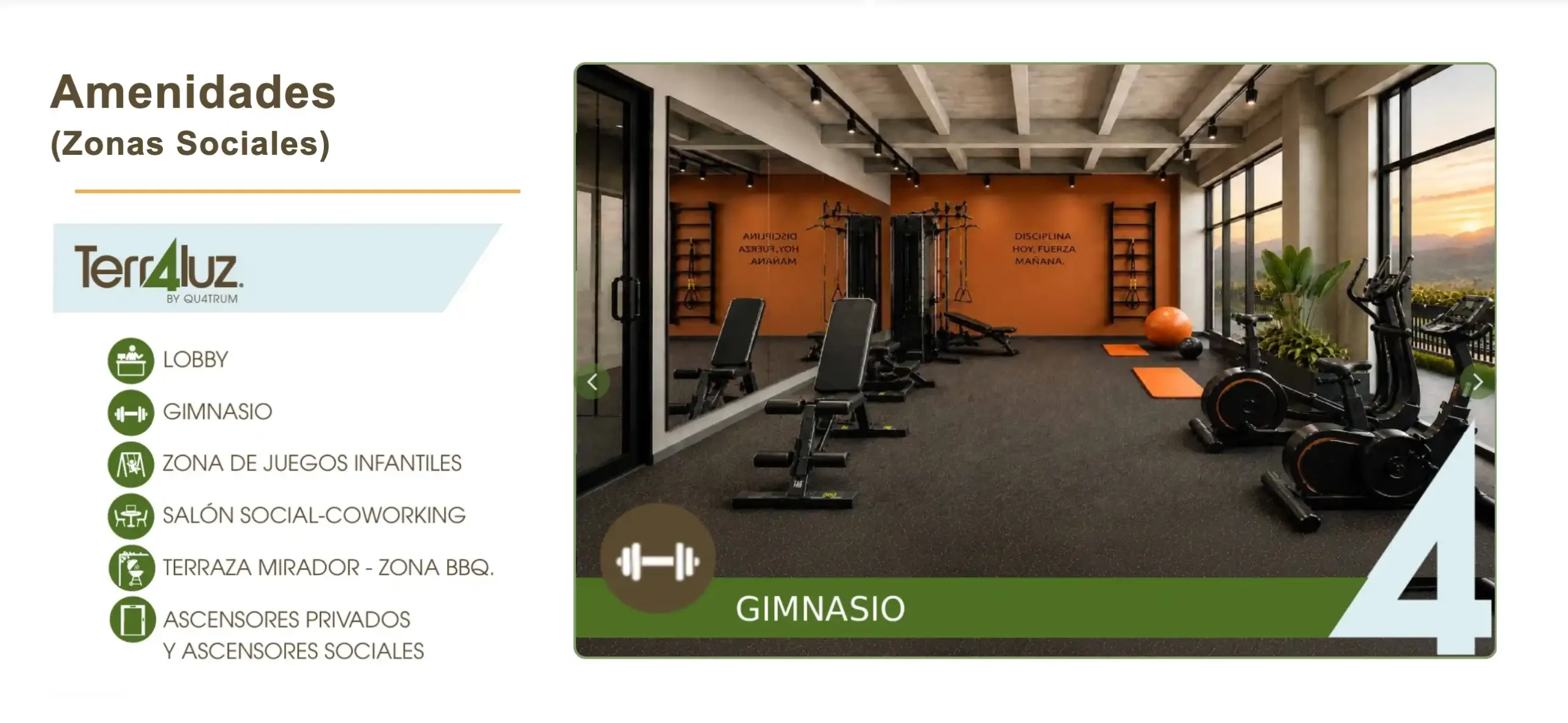 Amplio gimnasio moderno con máquinas de fuerza y cardio, ubicado en las zonas sociales de un proyecto de vivienda nueva I Terraluz